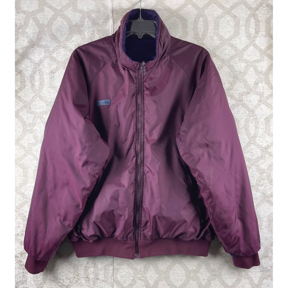 Columbia Radial Sleeve Men Large Burgundy Purple Reversible Bomber Jacket Nylon
